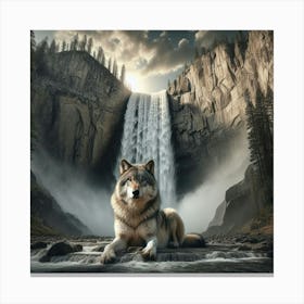 Wolf In The Waterfall Canvas Print