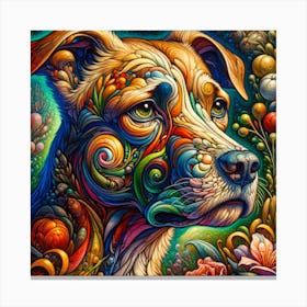 Dog With Flowers Canvas Print