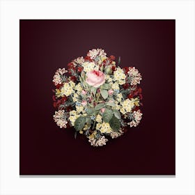 Vintage Double Moss Rose Flower Wreath on Wine Red n.2651 Canvas Print