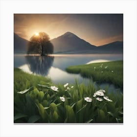 Sunrise Over A Lake Canvas Print