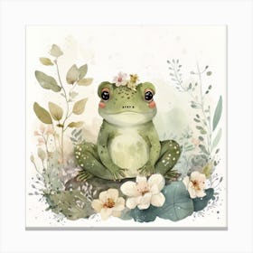 Watercolor Forest Cute Baby Frog 1 Canvas Print