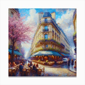 Paris Street.Cafe in Paris. spring season. Passersby. The beauty of the place. Oil colors.3 Canvas Print