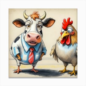 Cow And Chicken 2 Canvas Print