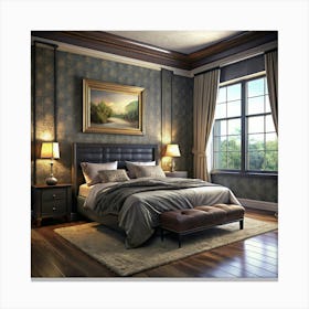 Classic Bedroom Interior With Double Bed And Elegant Decor Canvas Print