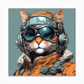 A Badass Anthropomorphic Fighter Pilot Cat, Extremely Low Angle, Atompunk, 50s Fashion Style, Intric (1) Canvas Print