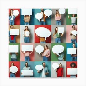 Group Of People Holding Speech Bubbles 2 Canvas Print