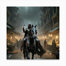 Black Horse & Rider Canvas Print