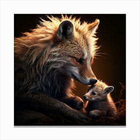 Fox And Cub, A Mother Animal Caring For Her Young Illustrating Nurturing And Love Canvas Print