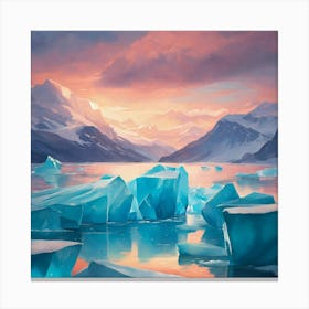 Icebergs At Sunset Canvas Print