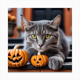 Cat With Pumpkins Canvas Print