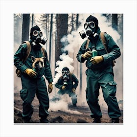 Group Of Firefighters In Gas Masks Canvas Print