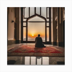 Muslim Man Praying At Sunset Canvas Print