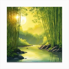 A Stream In A Bamboo Forest At Sun Rise Square Composition 311 Canvas Print