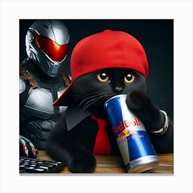 Cat Drinking Red Bull Canvas Print