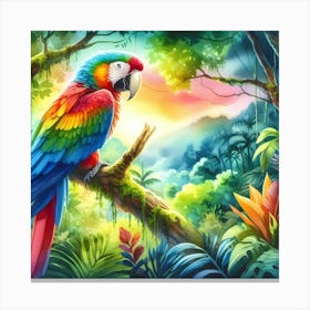 Colorful Parrot In The Jungle Canvas Print