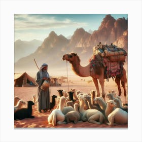 Bedouin Man With Camel And Calves Lienzos