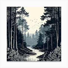 Black And White  Forest Scene Canvas Print