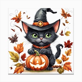 Cute Cat Halloween Pumpkin (59) Canvas Print