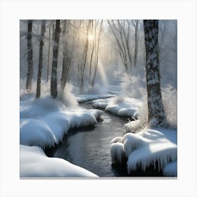 Winter Woodland Stream in Diffused Sunlight Canvas Print