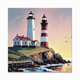 Lighthouses At Sunset Canvas Print