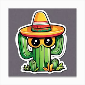 Mexico Cactus With Mexican Hat Sticker 2d Cute Fantasy Dreamy Vector Illustration 2d Flat Cen (3) Canvas Print