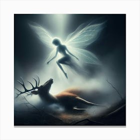 Fairy Flying Over A Deer Canvas Print