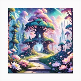 A Fantasy Forest With Twinkling Stars In Pastel Tone Square Composition 438 Canvas Print