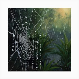 Spider Web In The Rain Canvas Print