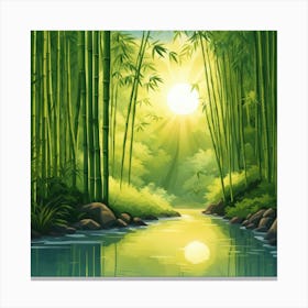 A Stream In A Bamboo Forest At Sun Rise Square Composition 410 Canvas Print