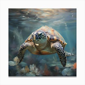 A majestic turtle gracefully glides through crystal-clear waters, optimistic painting Canvas Print