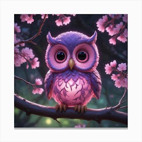 Pink Owl In Cherry Blossoms Canvas Print