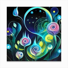 Abstract oil painting: Water flowers in a night garden 7 Canvas Print