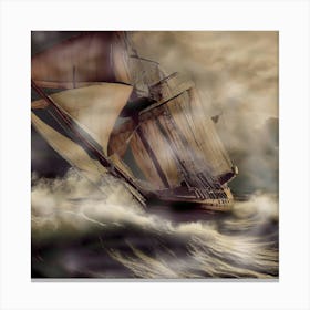 Ship In Rough Seas Canvas Print