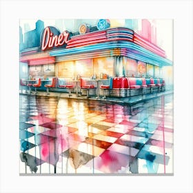 Retro Modern Diner - Watercolor Canvas Print