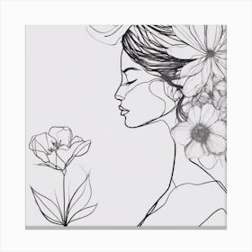 Drawing Of A Woman With Flowers Canvas Print