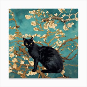 Art Almond Blossom With Black Cats, Vincent Van Gogh Inspired 2 Canvas Print