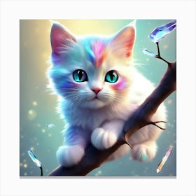 Cute Kitten On A Branch Canvas Print