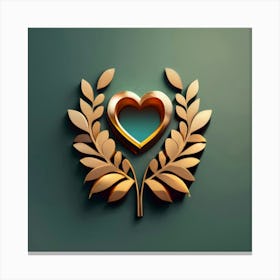 Golden Heart With Laurel Wreath Canvas Print