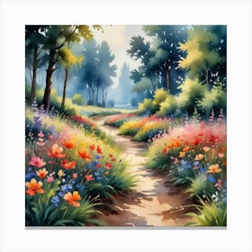 A Watercolor Painting Of Floral Landscape Art Print 1 Canvas Print