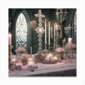 Table With Candles And Flowers Canvas Print