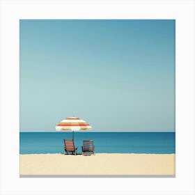 Beach Scene Umbrella And Chairs Summer Photography Canvas Print