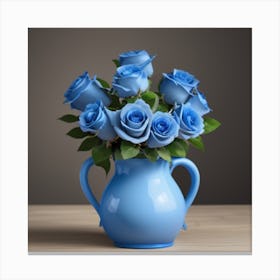 Blue Roses In A Vase Canvas Print