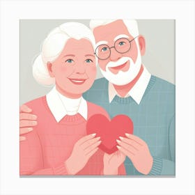 Old Couple Holding A Heart Canvas Print