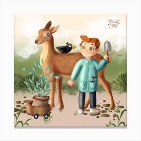 Boy And Deer Canvas Print