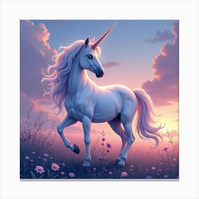 Graceful Unicorn In A Twilight Meadow, Watercolor 1 Canvas Print