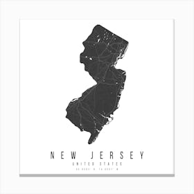 New Jersey Mono Black And White Modern Minimal Street Map Square Canvas Print