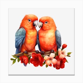 Two Parrots On A Branch Canvas Print