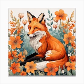 Floral Fox Portrait Painting (14) Canvas Print