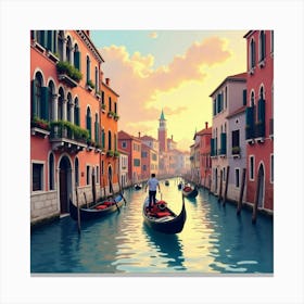 Romantic Watercolor Scene Of A Gondola Ride Through Venice At Dusk 1 Canvas Print