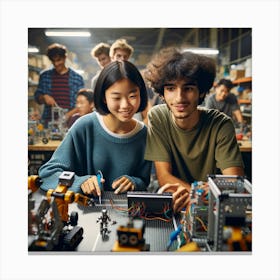 Young Gen Alpha Teens building Robots Canvas Print